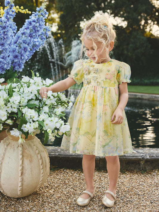 Dsiney Kidz - Yellow Floral Print Flower Corsage Dress (3mths-8yrs) image 2