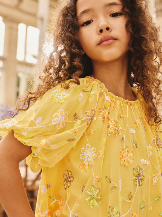 Dsiney Kidz - Yellow Embellished Sequin Tiered Mesh Occasion Dress (3-16yrs) image 2