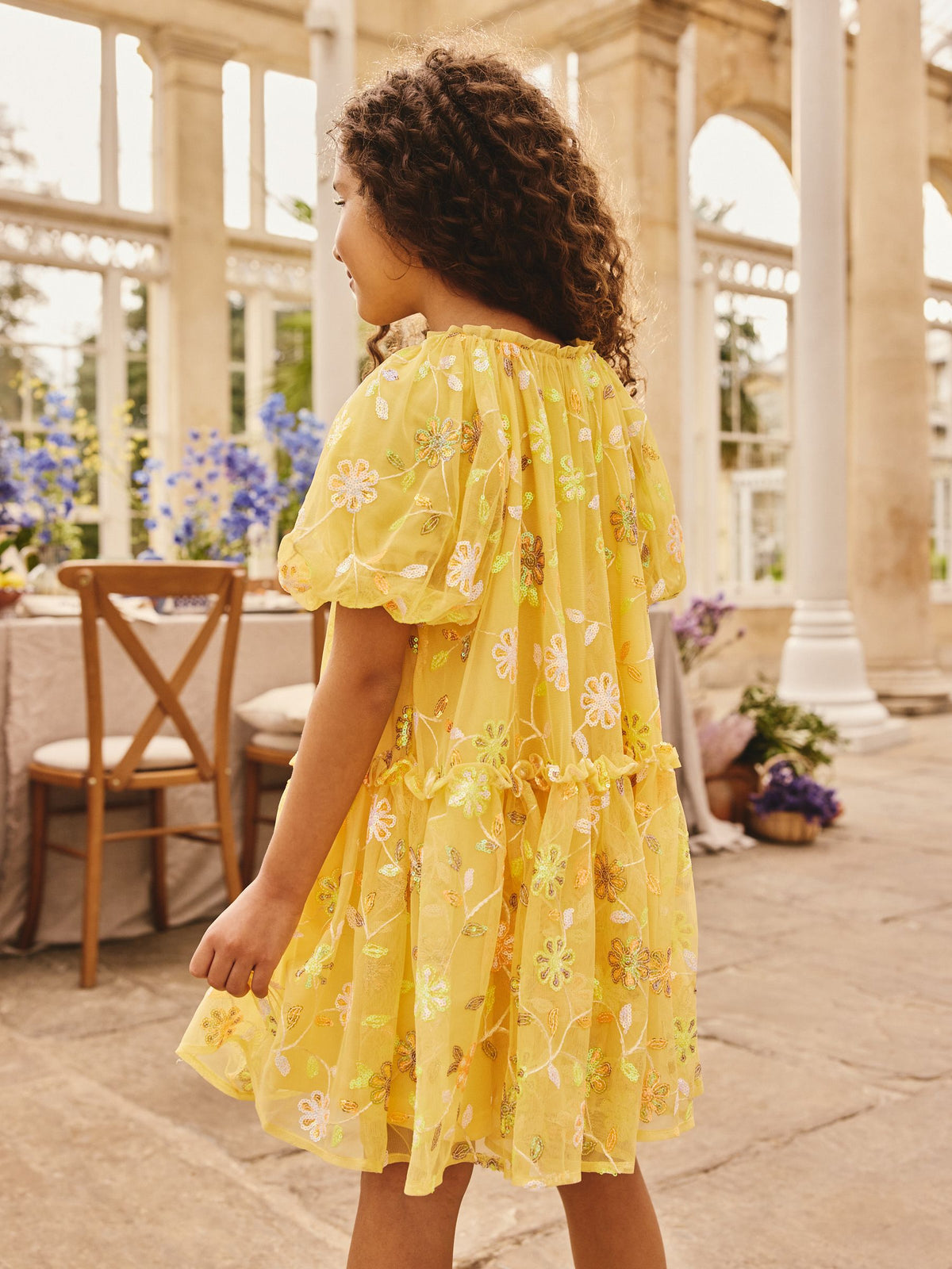 Dsiney Kidz - Yellow Embellished Sequin Tiered Mesh Occasion Dress (3-16yrs) image 3
