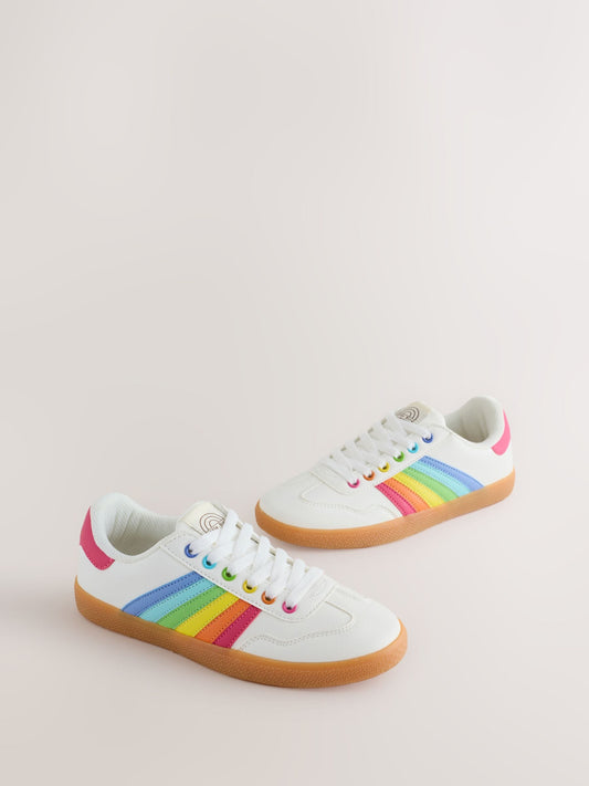 Little Bird by Jools Oliver White Older Gum Sole Trainers with Rainbow Stripe image 2
