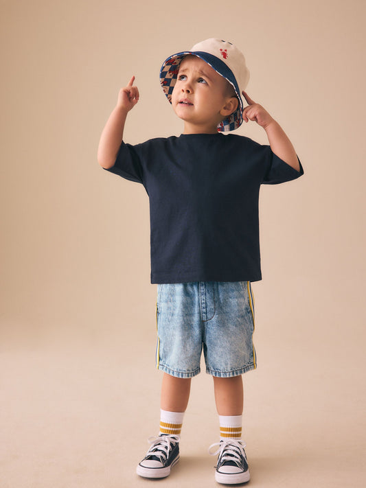 Blue Side Stripe Pull On Loose Denim Shorts (3mths-7yrs) image 2
