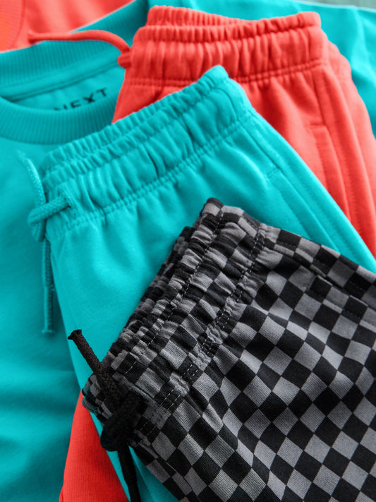 Coral/Aqua/Black Slogan Short Sleeve T-Shirt and Shorts Set 3 Pack (3mths-7yrs) image 3
