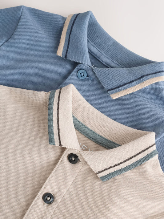 Blue/Neutral Short Sleeve Polo and Shorts Set 2 Pack (3mths-7yrs) image 3
