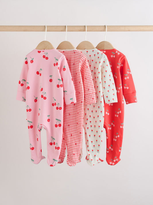 Red/Pink Two Way Zip Baby Sleepsuits 4 Pack (0mths-3yrs) image 2