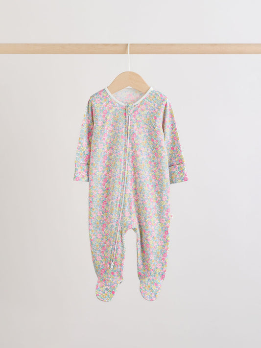 Pink/Yellow Two Way Zip Baby Sleepsuits 4 Pack (0-2yrs) image 2