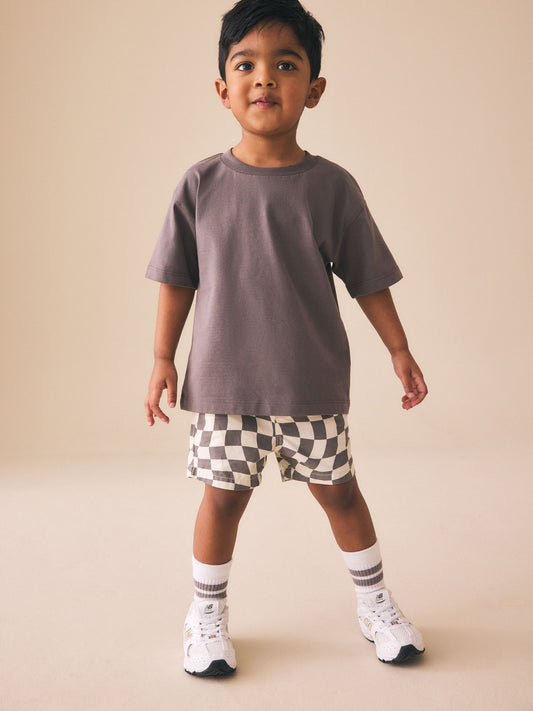 Grey/White Checkerboard Pull On Shorts (3mths-7yrs) image 2