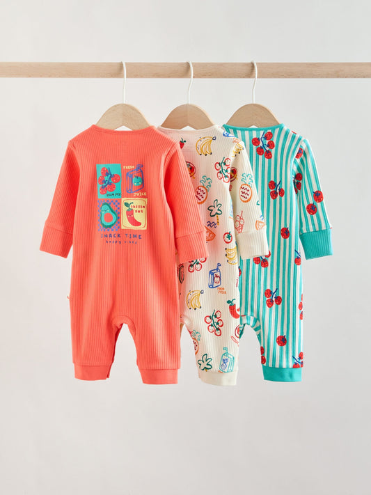 Multi Chilli Print Baby Sleepsuits 3 Pack (0mths-3yrs) image 2