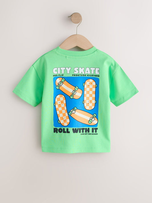Green Skateboard Short Sleeve Back Print T-Shirt (3mths-7yrs) image 2