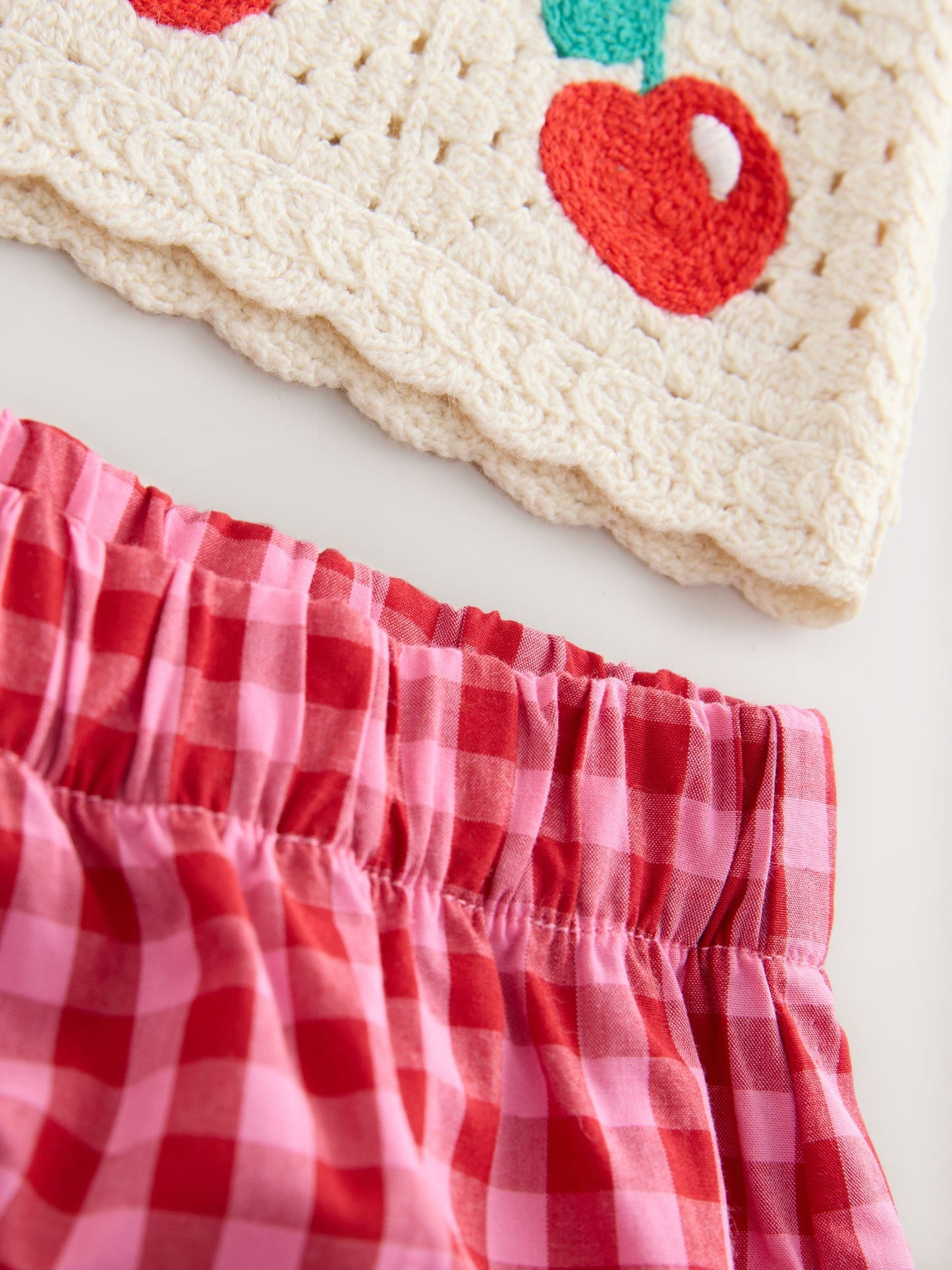 Red Crochet Cherry Top With Gingham Shorts (12mths-7yrs) image 7