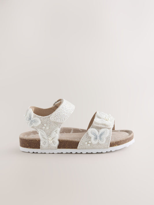Dsiney Kidz - White Glitter Butterfly Wide Fit (G) Touch Fastening Corkbed Sandals image 2