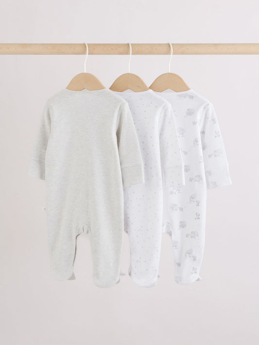 Grey Elephant Baby Sleepsuits 3 Pack (0-2yrs) image 2