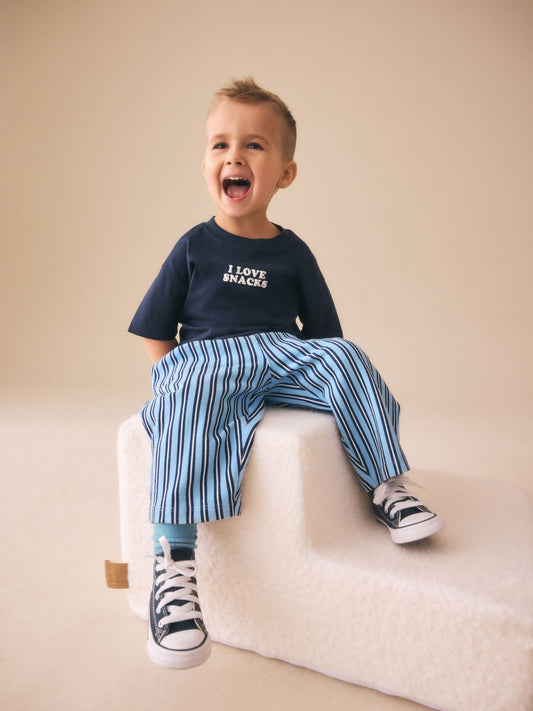 Blue Navy Stripe Textured Lightweight Joggers (3mths-7yrs) image 2