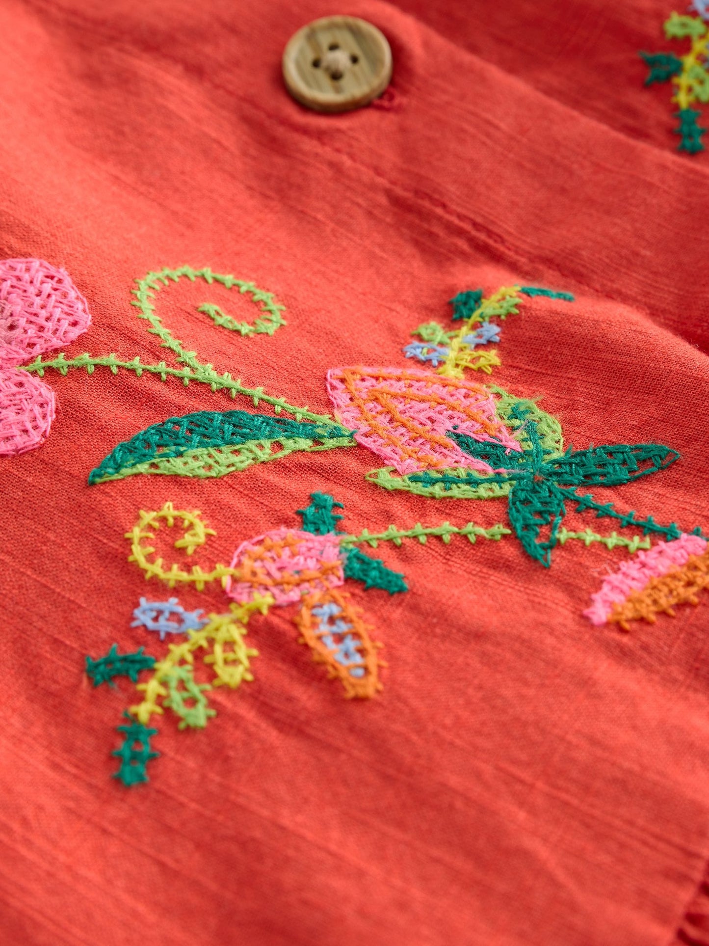 Red Embroidered Short Sleeve Button Through Dress (3-16yrs) image 8