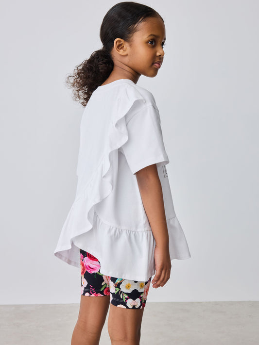 Dsiney Kidz - Baker by Ted Baker 2 Piece Peplum Frill T-Shirt & Floral Cycling Short Set image 2
