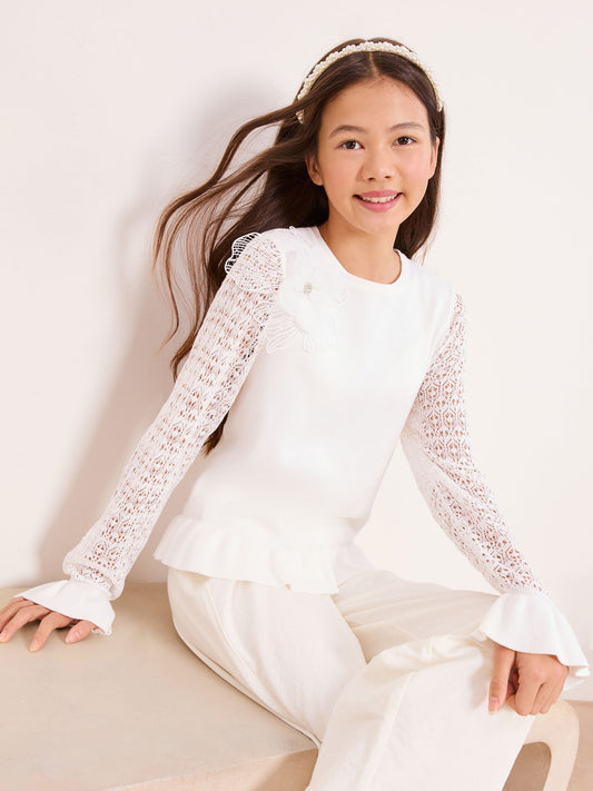 Dsiney Kidz - Lipsy White Knit Peplum Lace Occasion Jumper (5-16yrs) image 2