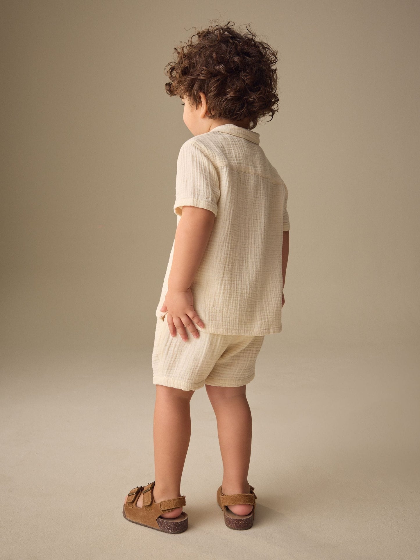 Ecru Plain Short Sleeve Double Cloth Shirt & Shorts Set (3mths-10yrs) image 4