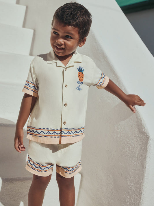 Dsiney Kidz - Ecru Fruta de Cuba Print Short Sleeve Revere Collar Shirt & Shorts Set (3mths-10yrs) image 2