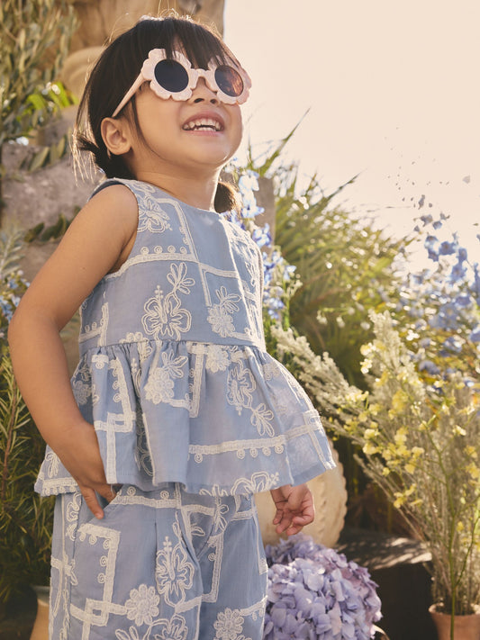 Blue/Ecru Embroidered Blouse And Trousers Co-ord Set (3mths-8yrs) image 3