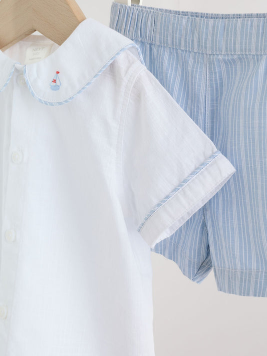 Blue Nautical Smart Shirt and Shorts Baby Set (0mths-2yrs) image 3