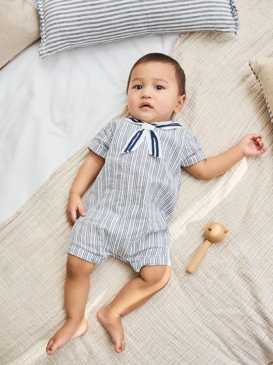 Blue Stripe Woven Baby Romper (0mths-3yrs) image 2