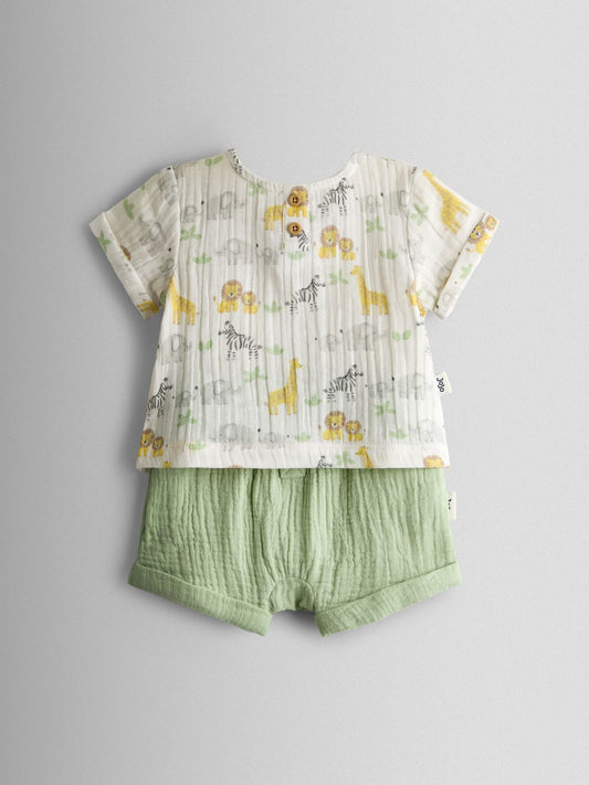 JoJo Maman Bébé Cream Safari Cheesecloth Top & Short Set image 2
