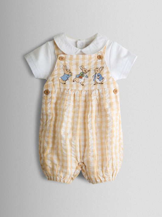 Dsiney Kidz - JoJo Maman Bébé Natural Peter Rabbit™ Checked Dungaree & Body Set image 2
