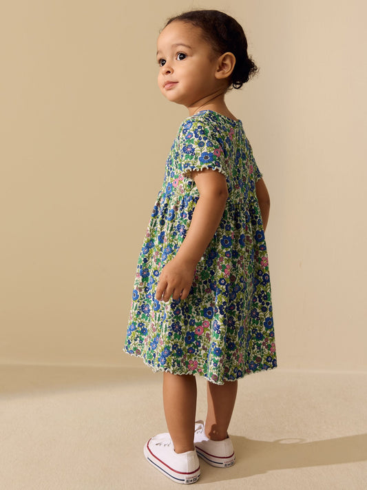Dsiney Kidz - Blue Floral Short Sleeve Ribbed Dress (3mths-7yrs) image 2