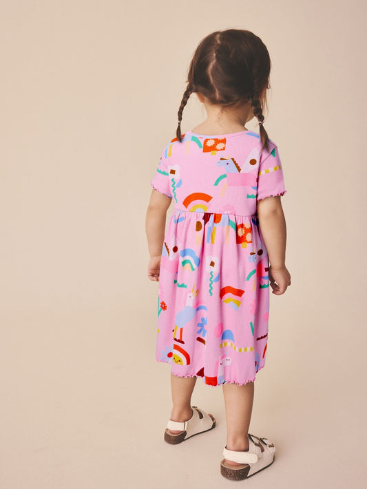 Dsiney Kidz - Pink Unicorn Short Sleeve Ribbed Dress (3mths-7yrs) image 2