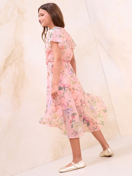 Dsiney Kidz - Lipsy Pink Floral Print Chiffon Occasion Dress (5-16yrs) image 2