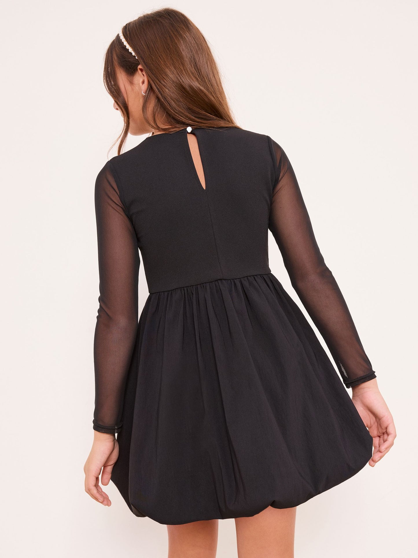 Lipsy Black Mesh 2-In-1 Puff Hem Dress (5-16yrs) image 4