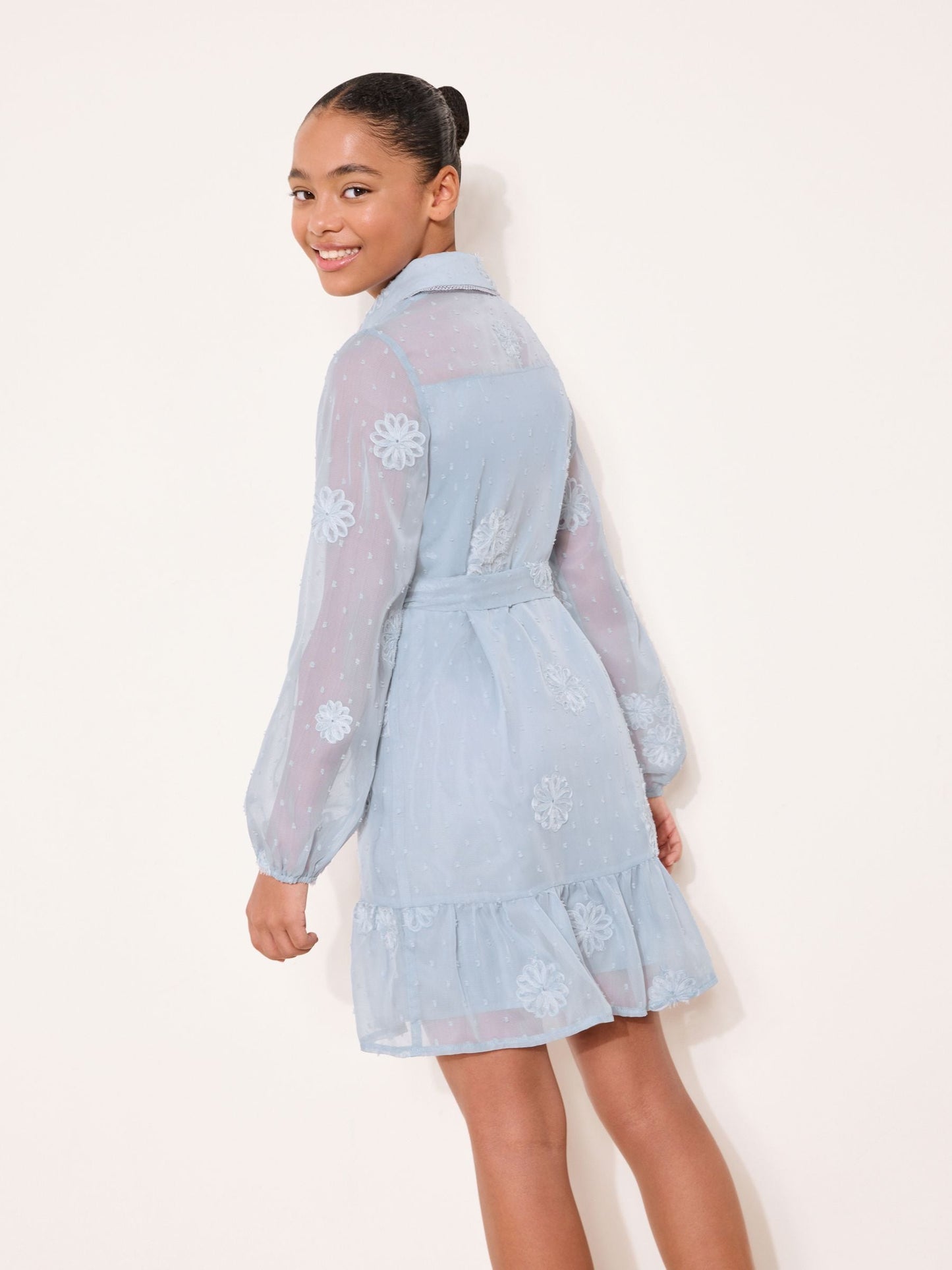Lipsy Blue Dobby Floral Occasion Shirt Dress (5-16yrs) image 5