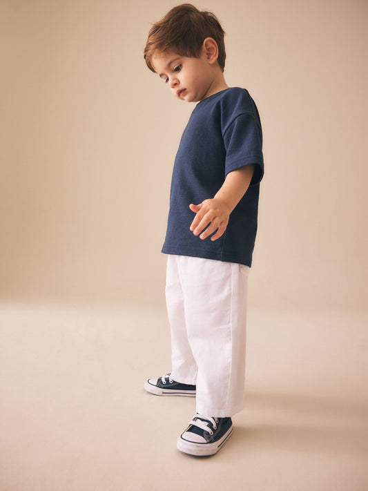 White Wide Fit Linen Blend Pull on Trousers (3mths-7yrs) image 2