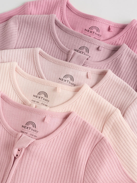 Pink 5 Pack Two Way Zip Baby Footless Sleepsuits (0mths-3yrs) image 3