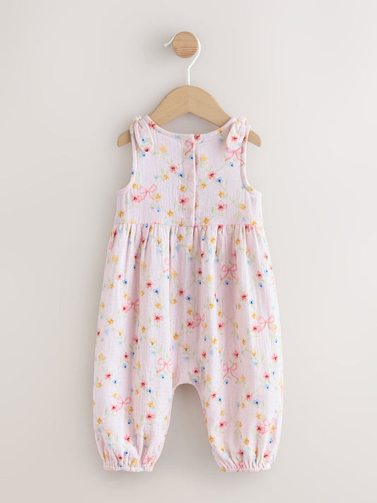 Pink Floral Baby Long Leg Muslin Romper (0mths-3yrs) image 2