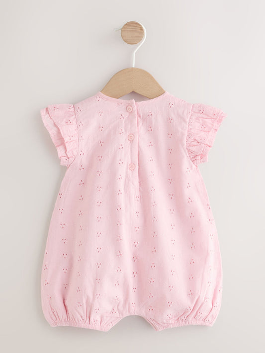 Pink Broderie Baby Romper (0mths-2yrs) image 2
