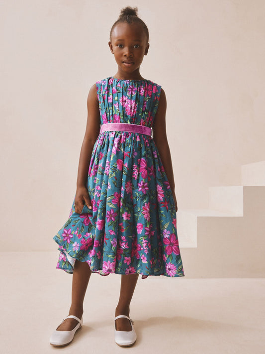 Dsiney Kidz - Teal Blue Floral Print Prom Dress (3-14yrs) image 2