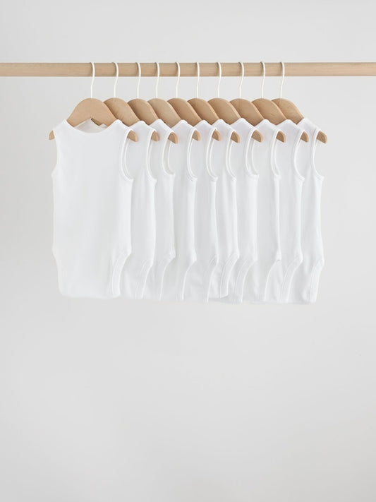 White 10 Pack Baby Vest Bodysuits