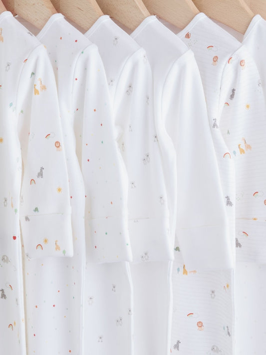 White 7 Pack Popper Baby Sleepsuits (0-2yrs)