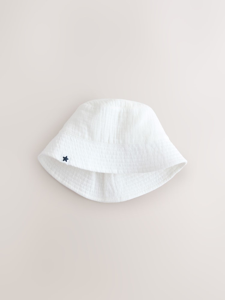 White and Blue Woven Baby Bucket Hats 2 Pack (0mths-2yrs)