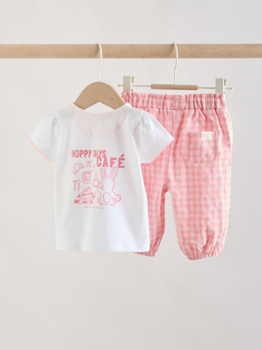 Dsiney Kidz - White Pink Bunny Short Sleeve Baby Tops and Wide Leg Leggings Set 2 Piece (0mths-2yrs) image 2