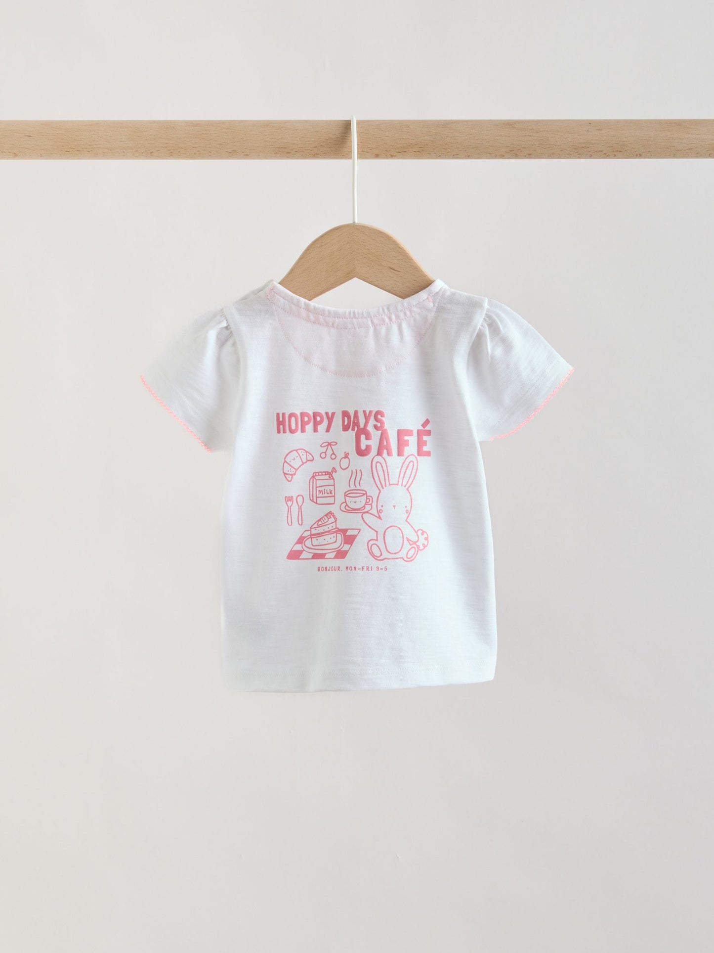White Pink Bunny Short Sleeve Baby Tops and Wide Leg Leggings Set 2 Piece (0mths-2yrs) image 8