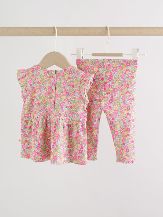 Dsiney Kidz - Pink Flower Rib Top and Leggings Baby Set 2 Piece (0mths-2yrs) image 2