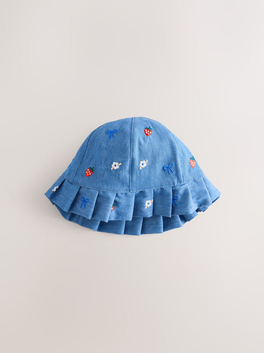 Blue and Red Embroidered Strawberry Baby Bucket Hats 2 Pack (0mths-2yrs) image 3