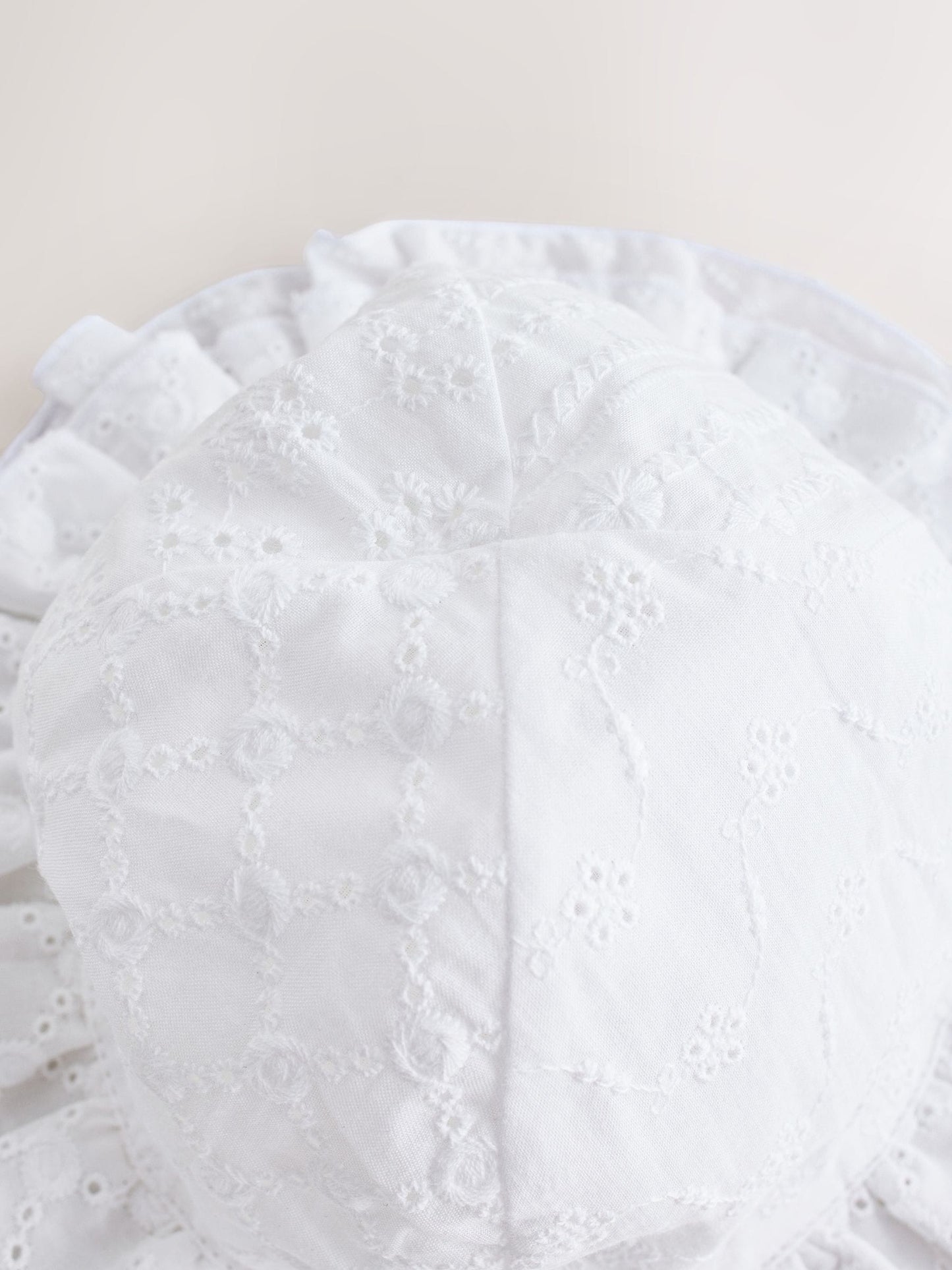 White Broderie Bucket Baby Hat image 3