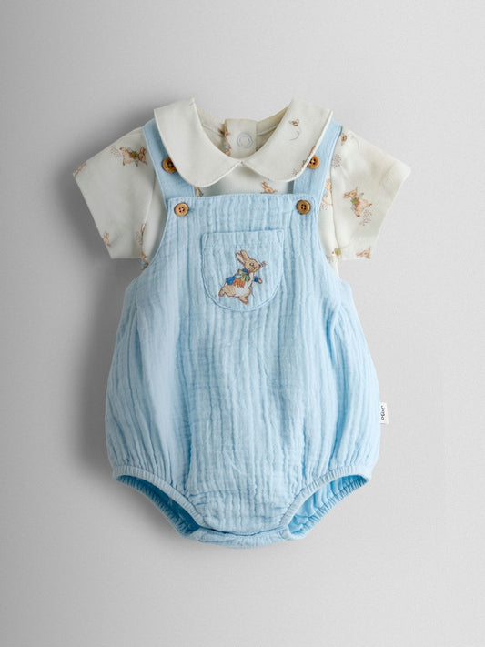 Dsiney Kidz - JoJo Maman Bébé Blue Peter Rabbit™ Cheesecloth Dungaree & Body Set image 2