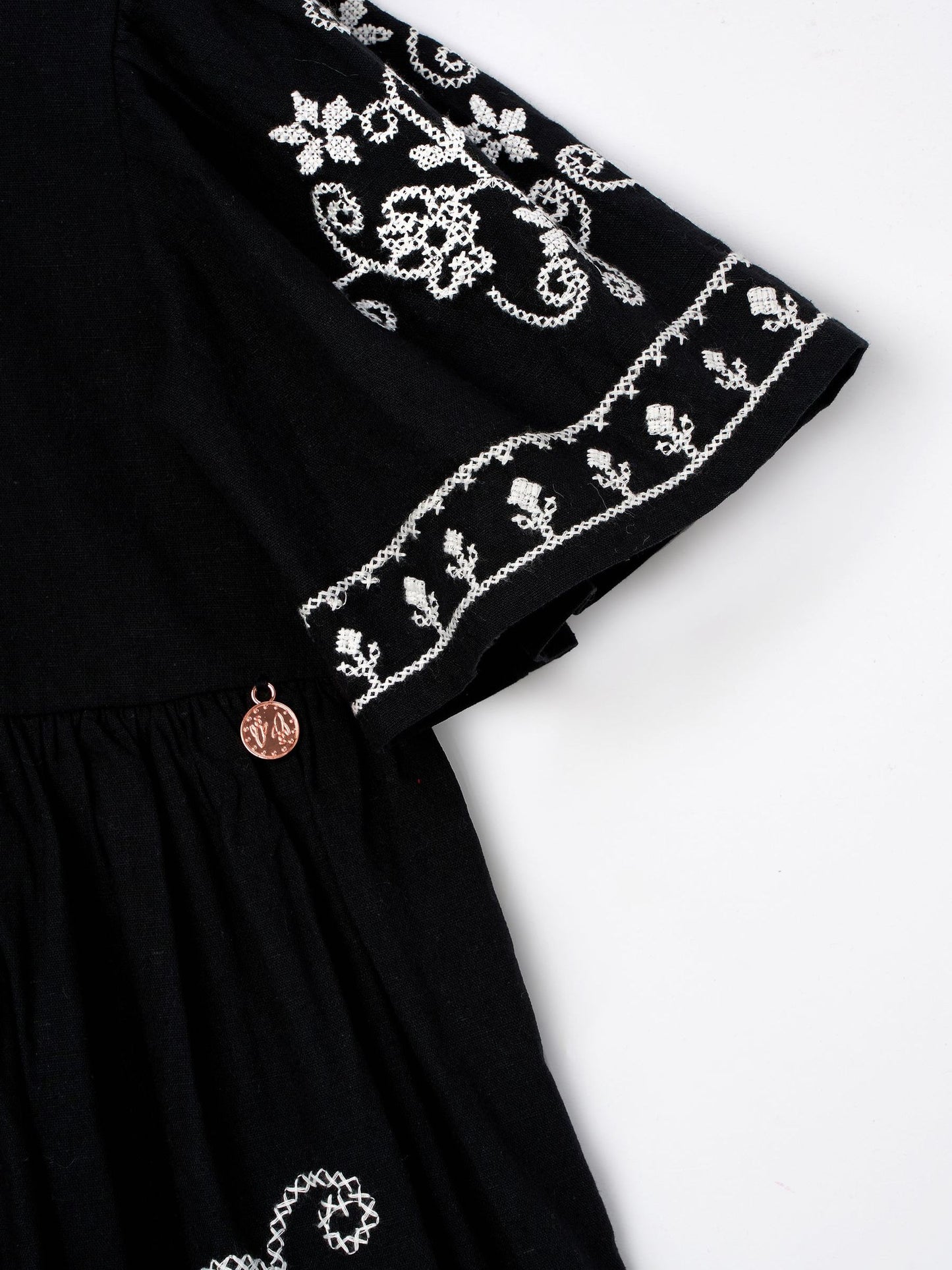 Angel & Rocket Black Reyna Embroidered Balloon Sleeve Dress image 6