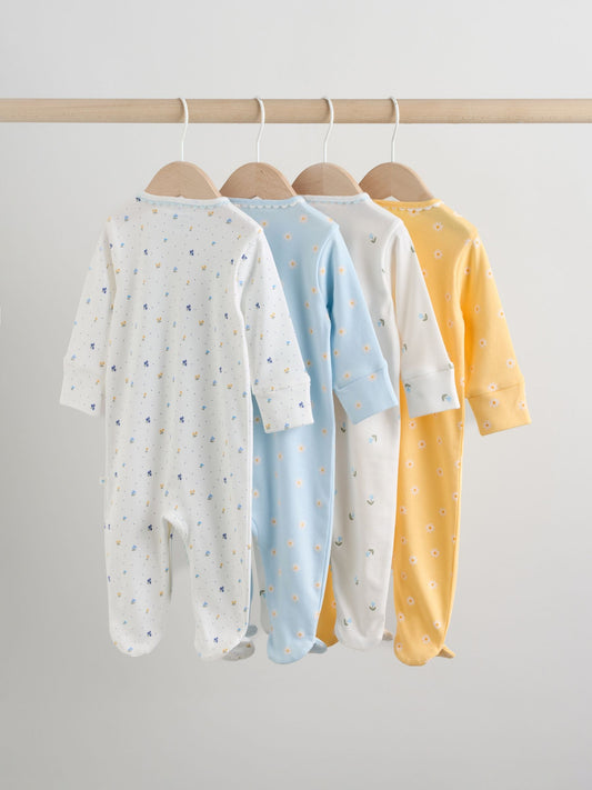 Blue/Yellow Baby Sleepsuits 4 Pack (0mths-2yrs) image 2
