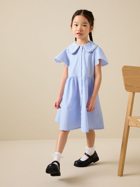 Dsiney Kidz - Blue Gingham Cotton Rich Angel Sleeve School Dress (3-14yrs) image 2