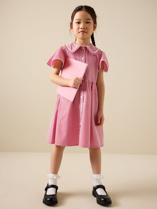 Dsiney Kidz - Red Gingham Cotton Rich Angel Sleeve School Dress (3-14yrs) image 2