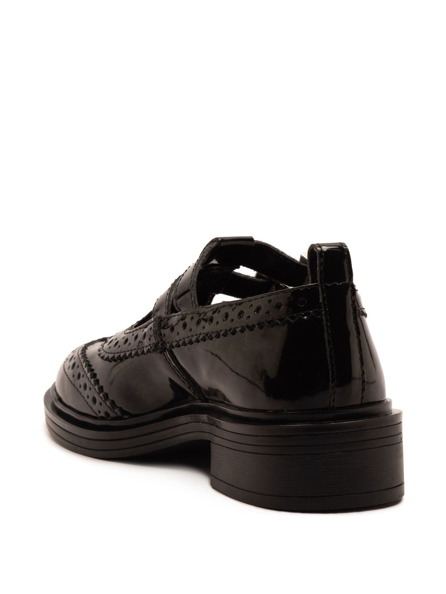 Off The Hook Black Holly Leather T-Bar Mary Jane Brogue School Shoes image 6